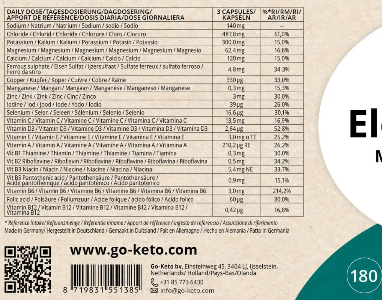 20+ Electrolitos Minerales Vitaminas Go-Keto x180 – product overview