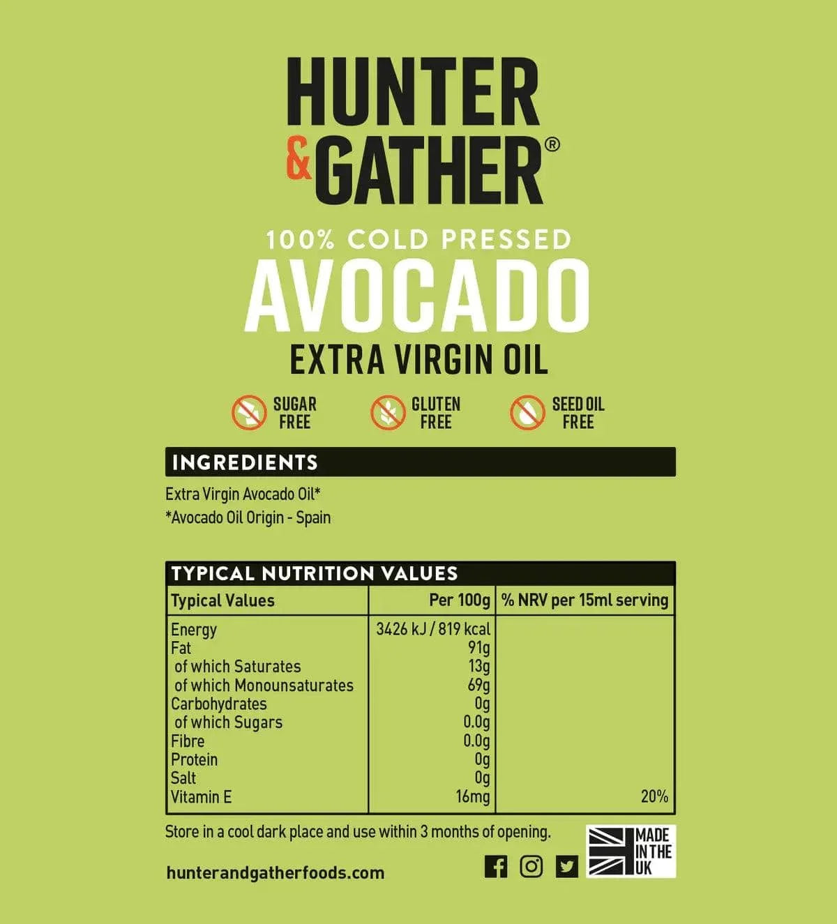 Avocado Oil Extra Virgin Hunter & Gather 250ml hunter & gather 00900003