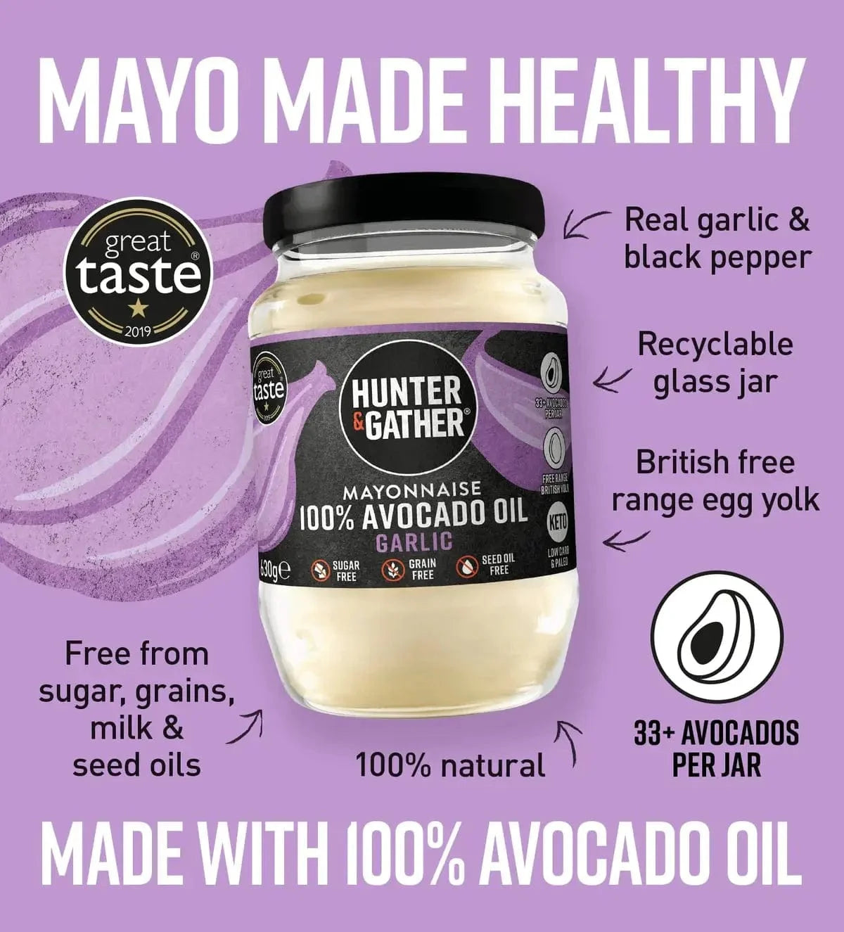 Avocado Oil Mayonnaise Garlic Hunter & Gather 175g hunter & gather 00900007