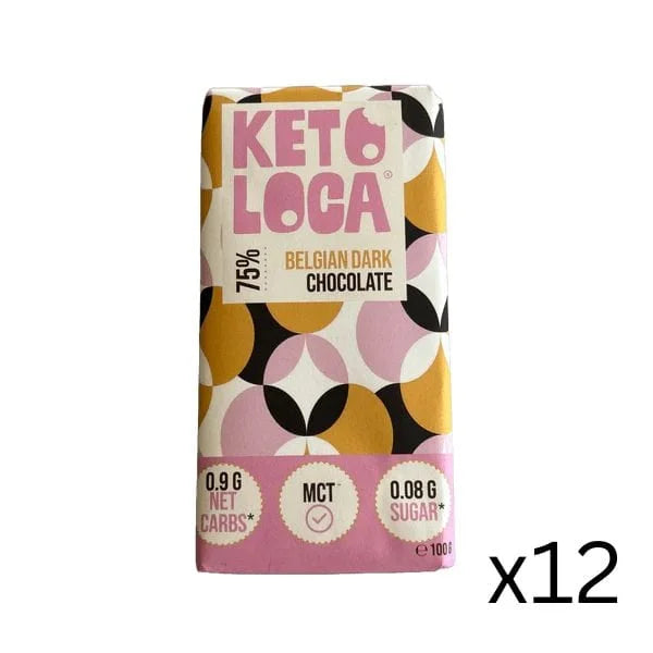 Belgian Chocolate 75% Dark Keto-Loca 100g x12 keto loca Snacks 02800007
