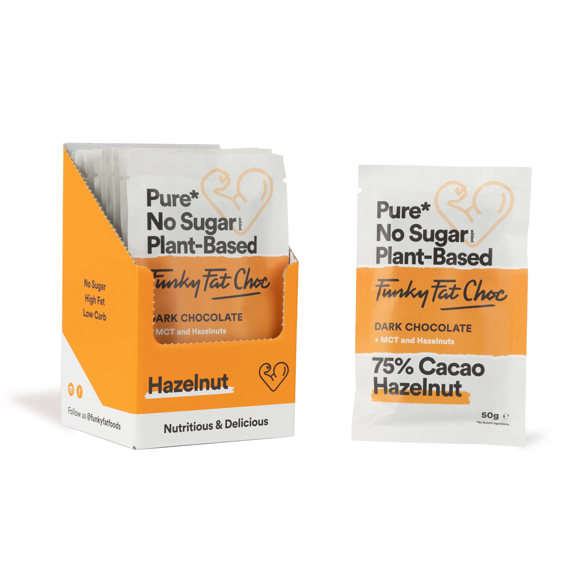 Bio Chocolate Bar Hazelnut Funky Fat Foods 50g x10 Funky Fat Foods P-FFB-04BHA