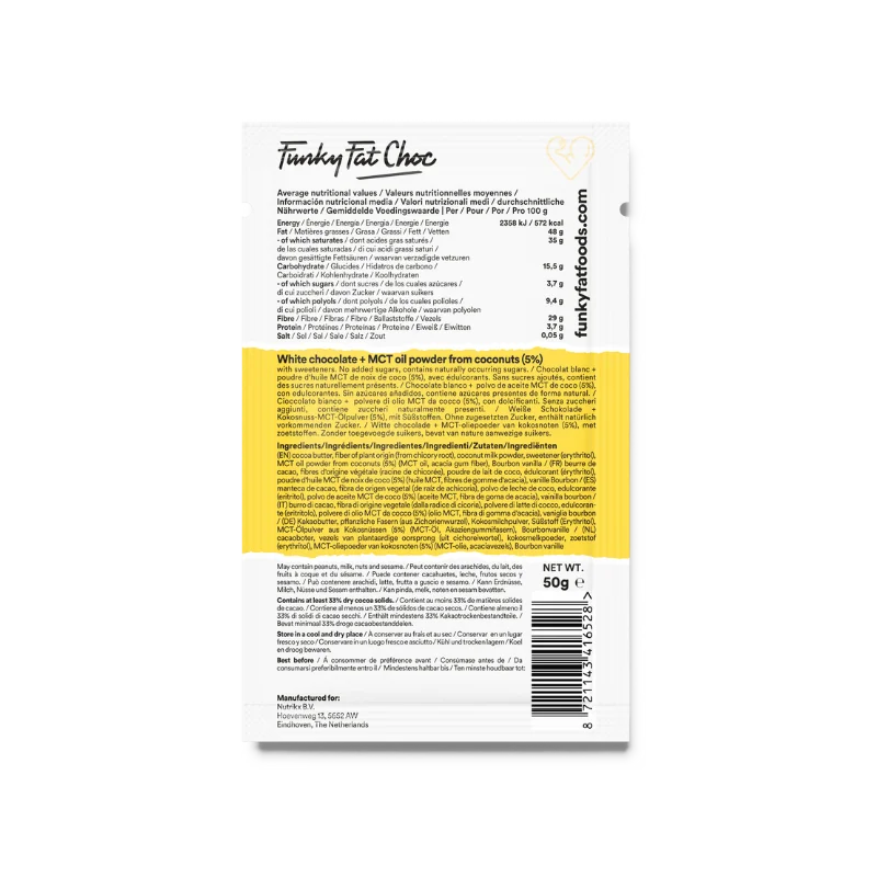 Bio Chocolate Bar White Funky Fat Foods 50g x10 Funky Fat Foods P-FFB-28BWI