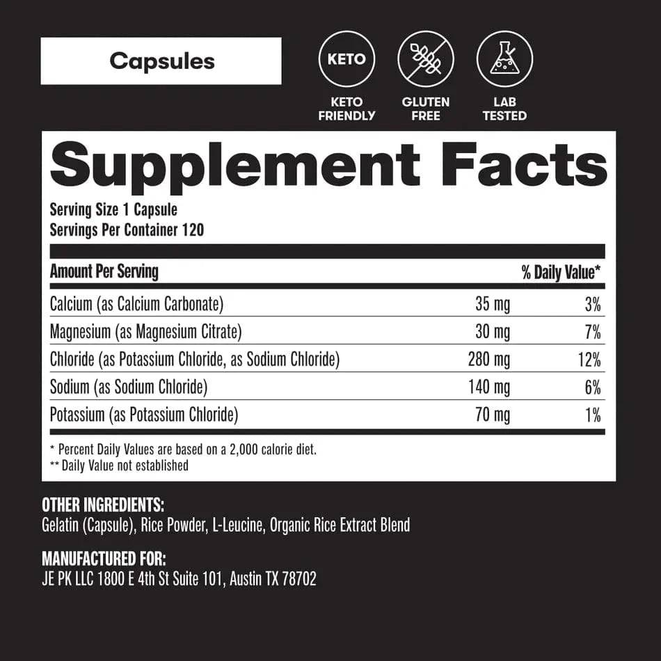 Daily Electrolyte Capsules Unflavored Perfect Keto x120 perfect keto P-PKEL-120