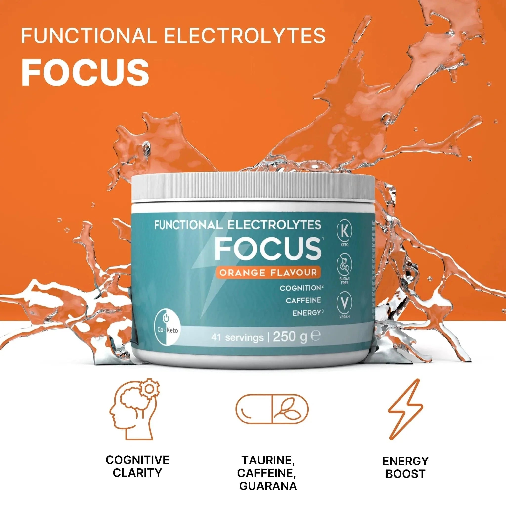 Functional Electrolytes Drink Mix Focus Orange Go-Keto 41 servings x6 go-keto O-GK-614-FOCUS