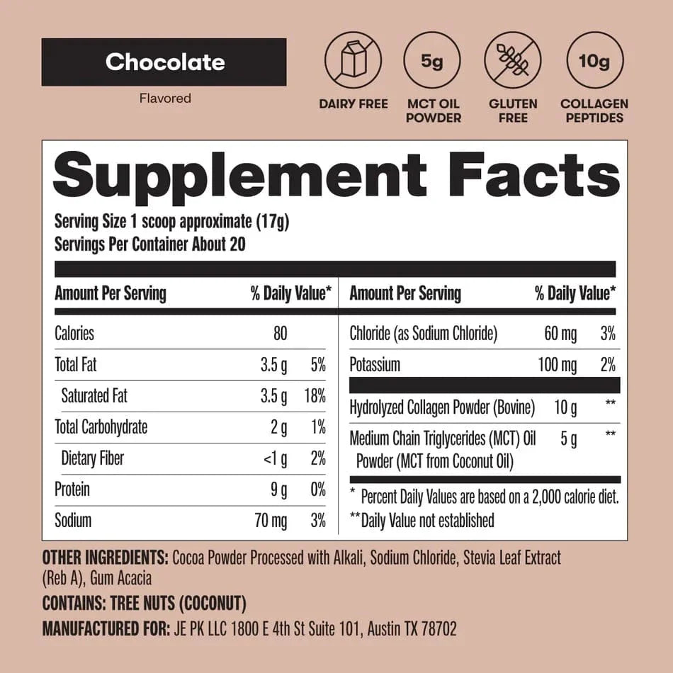 Grass-Fed Collagen Peptides & MCT Brain Boost Chocolate Perfect Keto 343g perfect keto P-PKKCC-42