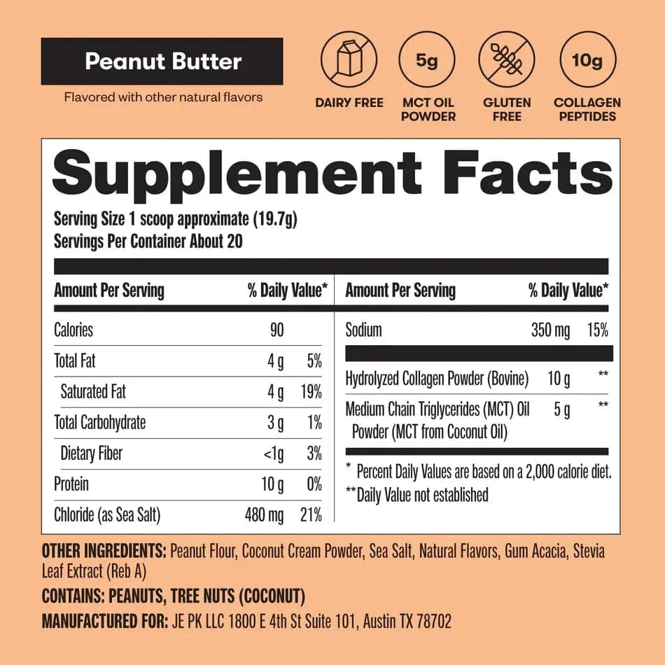 Grass-Fed Collagen Peptides & MCT Brain Boost Peanut Butter Perfect Keto 395g perfect keto P-PKKCPB-12