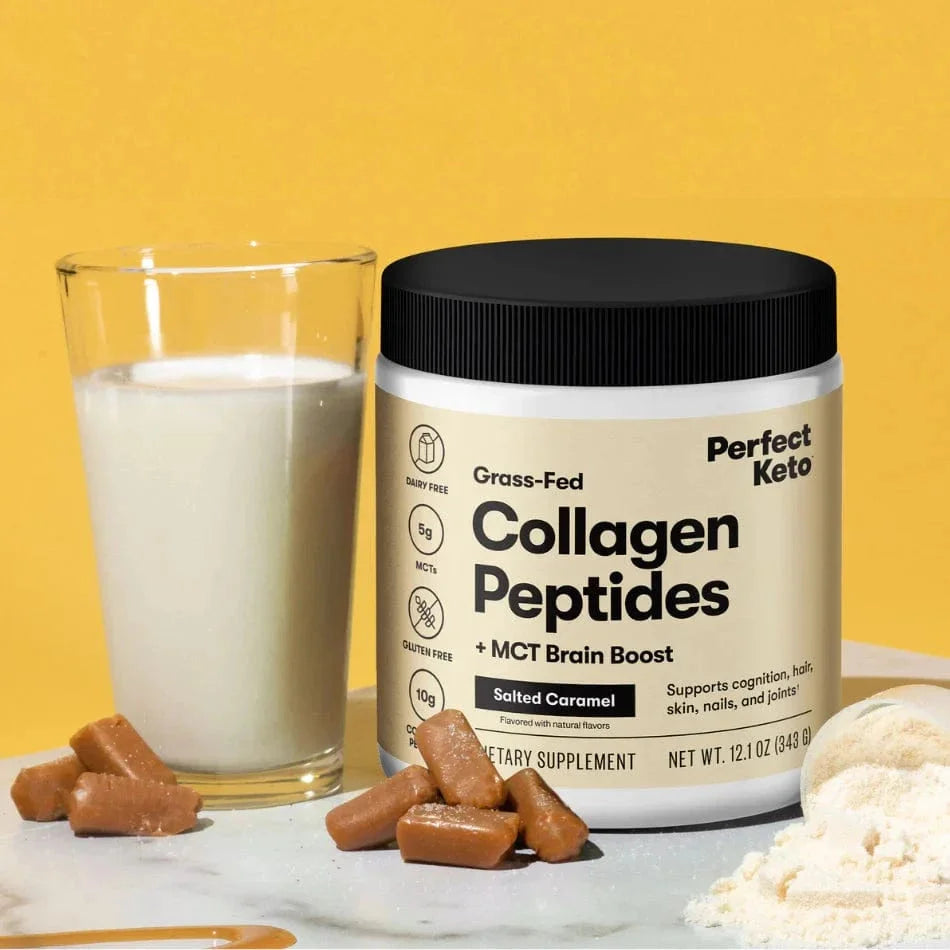 Grass-Fed Collagen Peptides & MCT Brain Boost Salted Caramel Perfect Keto 319g perfect keto P-PKKCSC-47