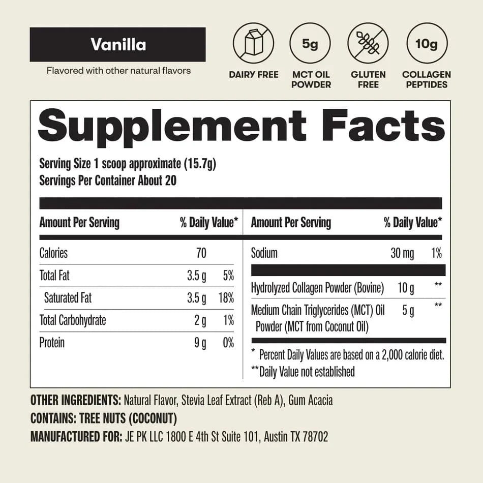 Grass-Fed Collagen Peptides & MCT Brain Boost Vanilla Perfect Keto 314g perfect keto P-PKKCV-15