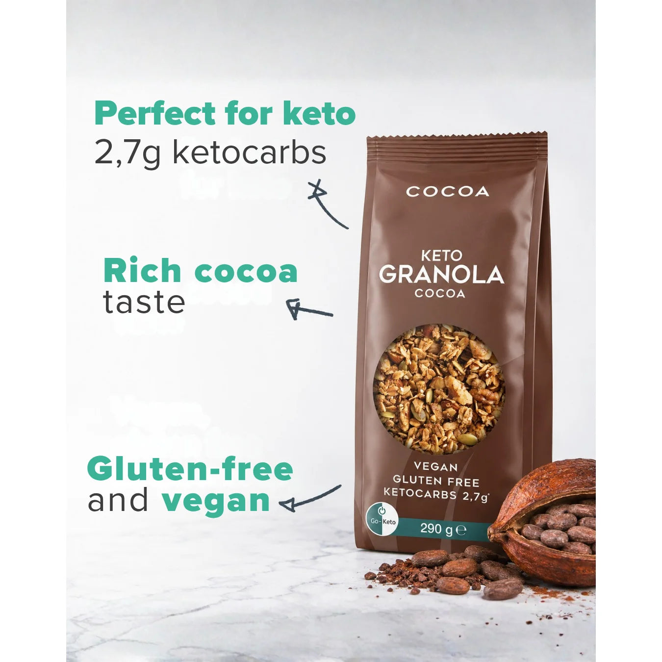 Keto Granola Cacao Go-Keto 290g – product overview