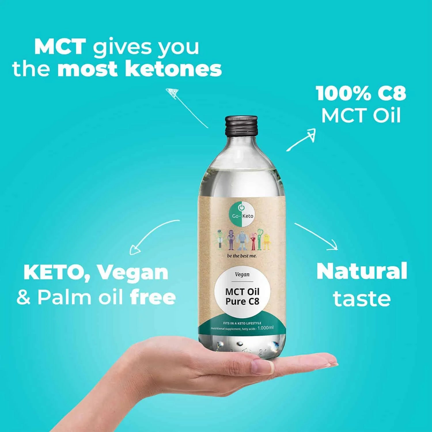 MCT Olie Kokos Pure C8 Go-Keto 1000ml – product overview