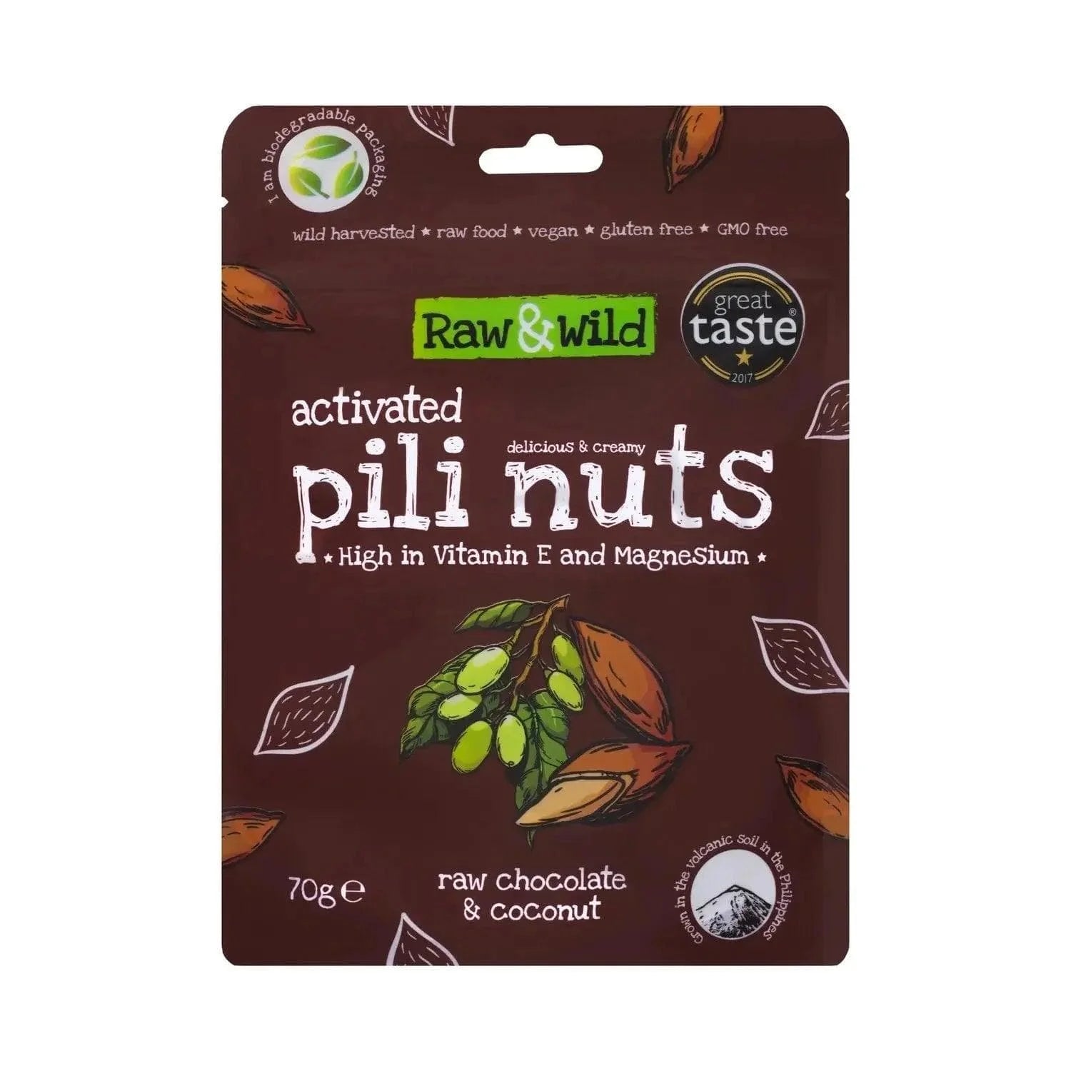 Pili Nuts Chocolate & Coconut Raw & Wild 70g raw & wild Snacks 03200004