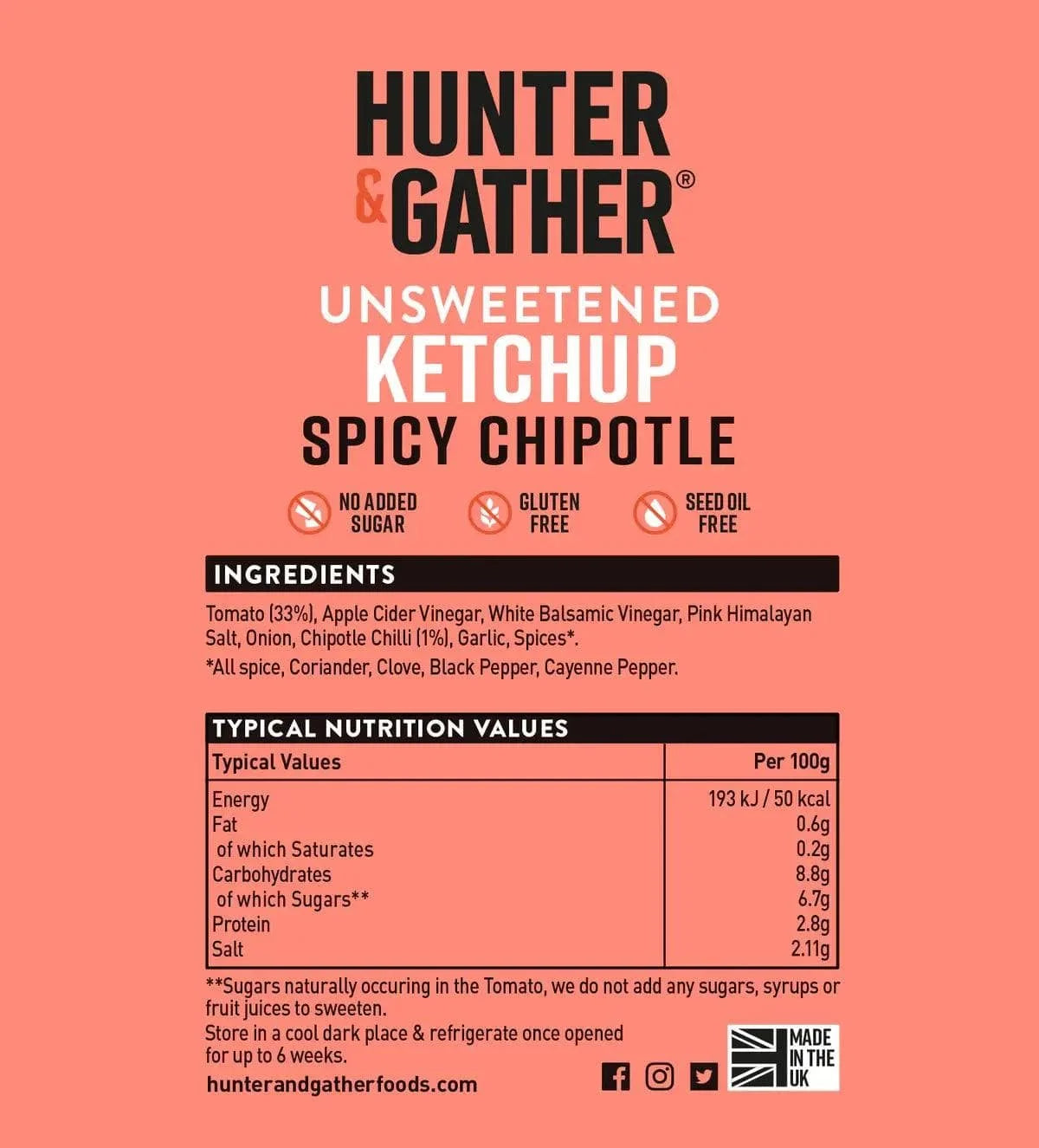 Unsweetened Spicy Chipotle Ketchup Hunter & Gather 350g hunter & gather 00900038