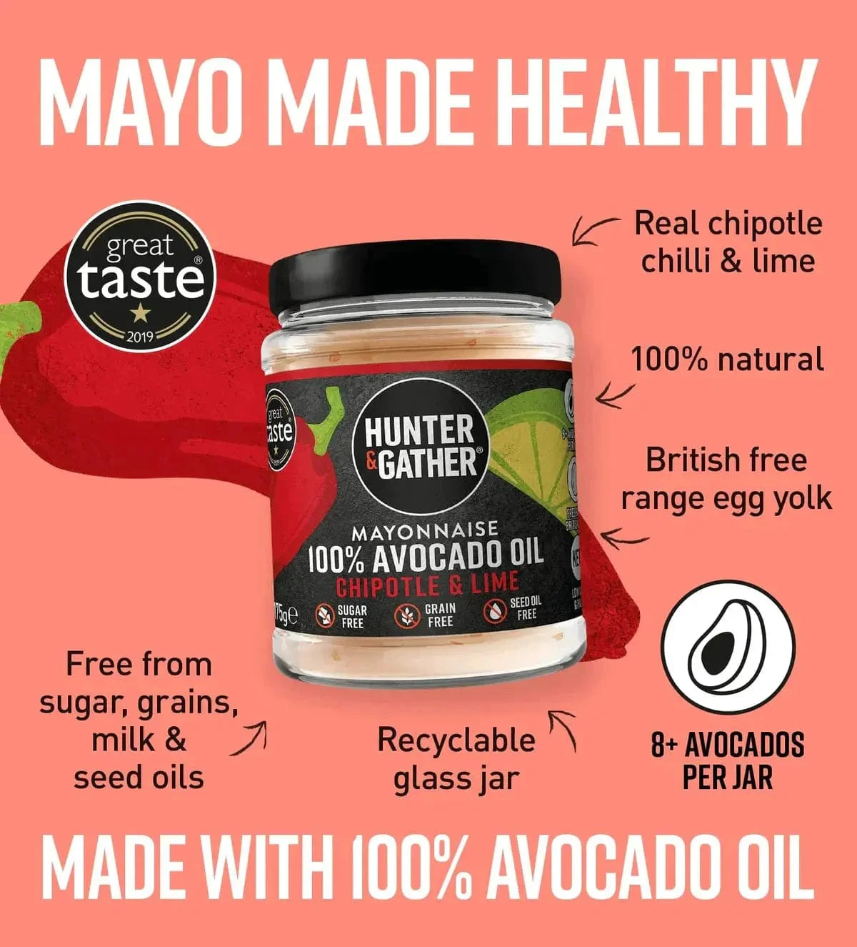 Avocado Oil Mayonnaise Chipotle & Lime Hunter & Gather 175g hunter & gather  00900006