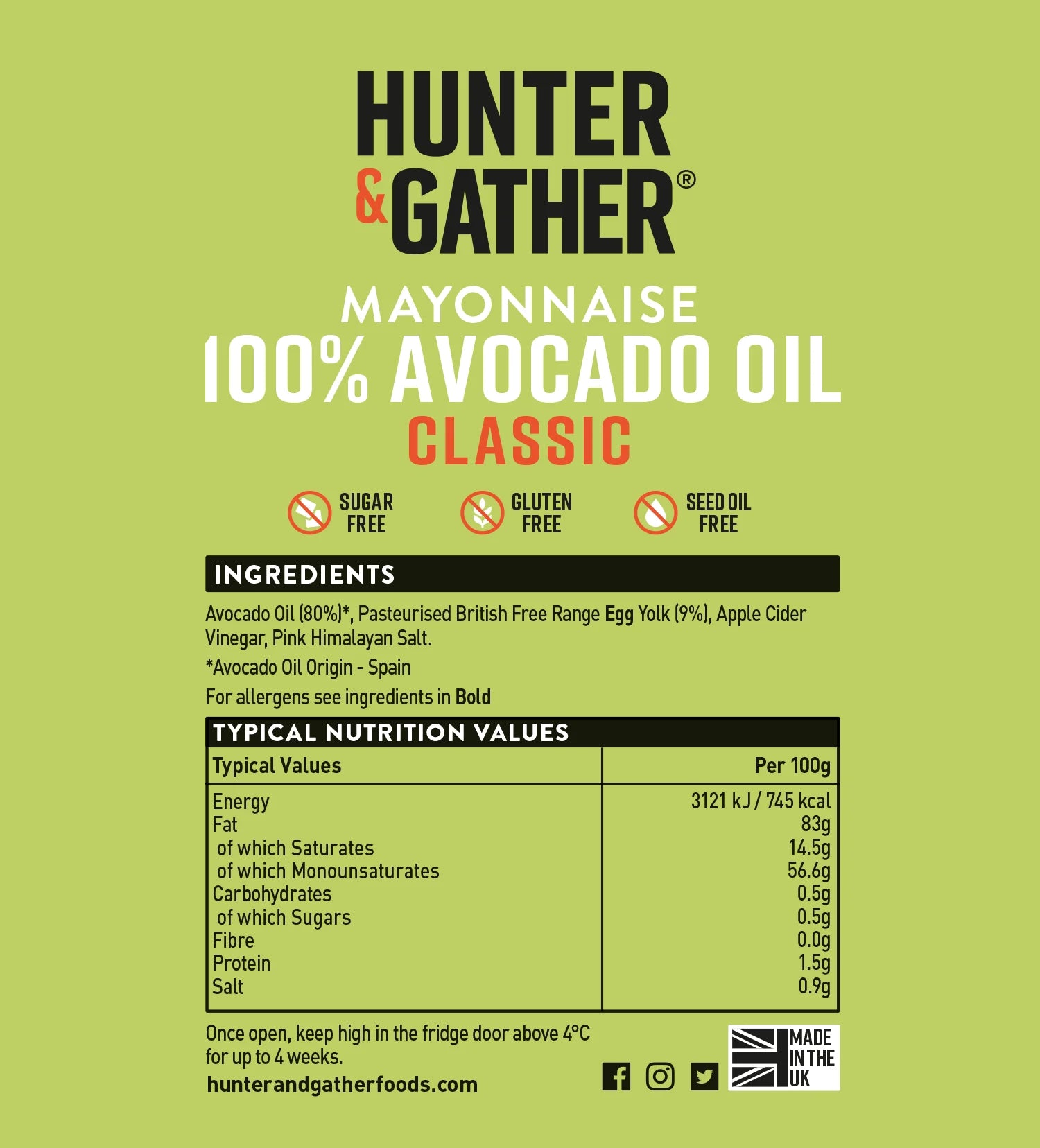 Avocado Oil Mayonnaise Classic Hunter & Gather 175g hunter & gather  00900005