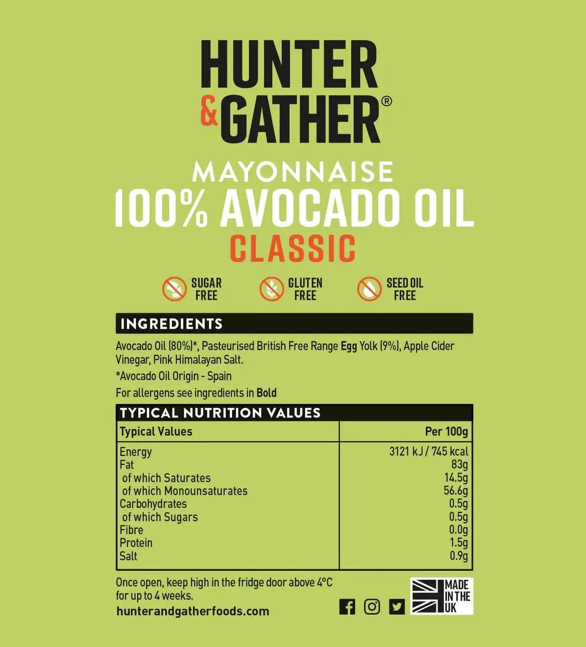 Avocado Oil Mayonnaise Classic Hunter & Gather 630g hunter & gather  00900009