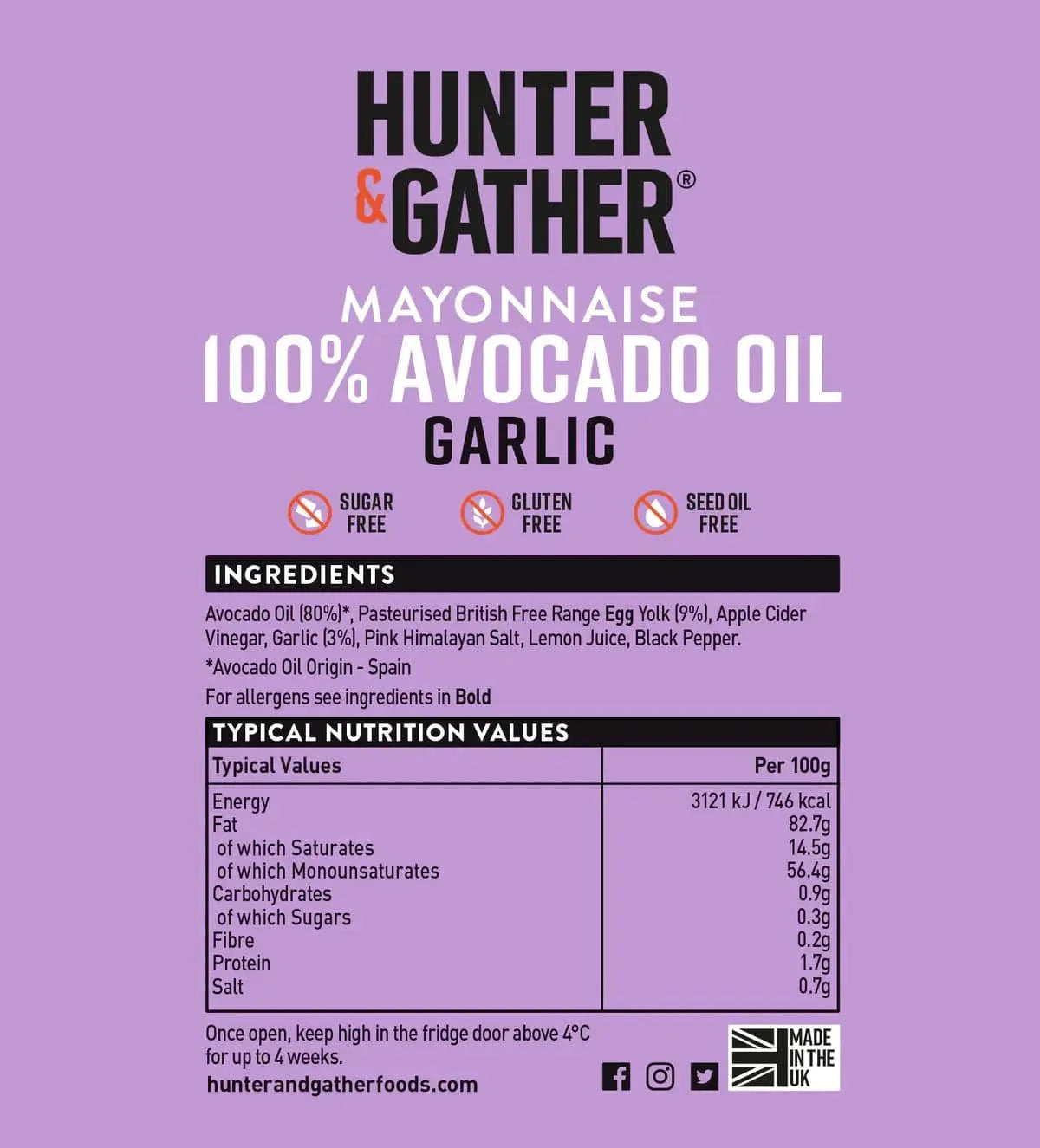 Avocado Oil Mayonnaise Garlic Hunter & Gather 175g hunter & gather  00900007