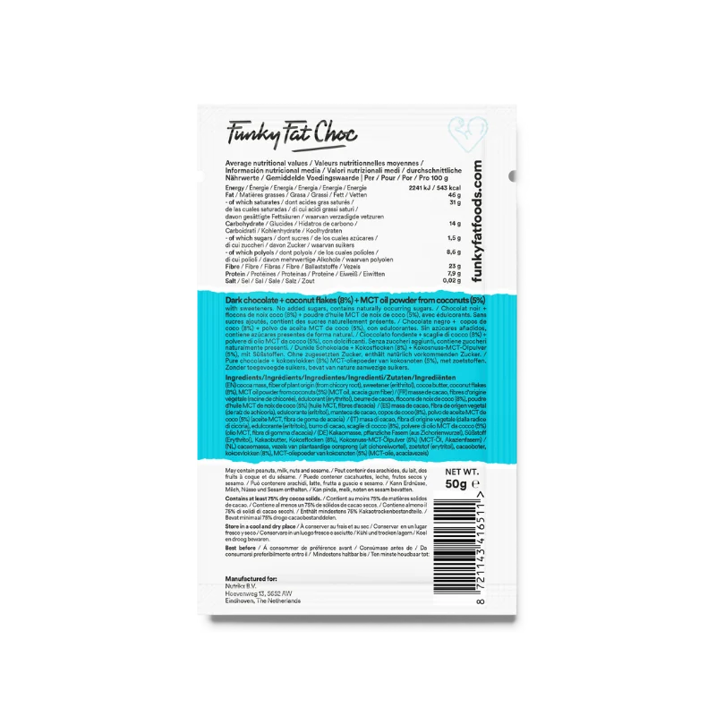 Bio Chocolate Bar Coconut Funky Fat Foods 50g x10 Funky Fat Foods P-FFB-11BCO