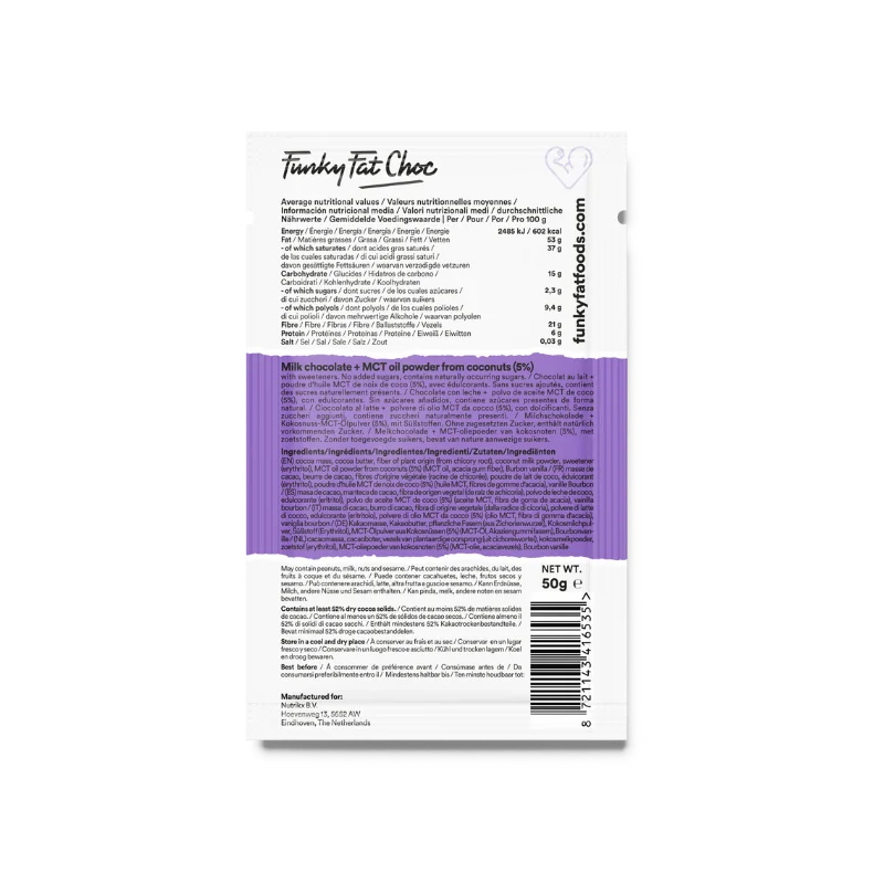 Bio Chocolate Bar Milk Funky Fat Foods 50g x10 Funky Fat Foods P-FFB-35BMI