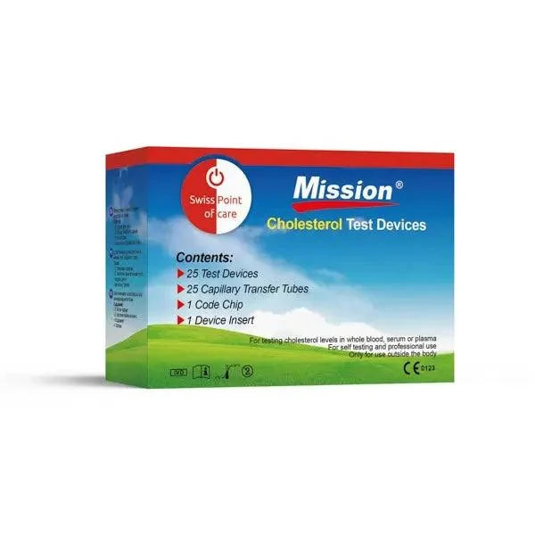 Cholesterol Teststrips Mission 3-in-1 Swiss Point of Care x25 swiss point of care  P-MSTR-62SP