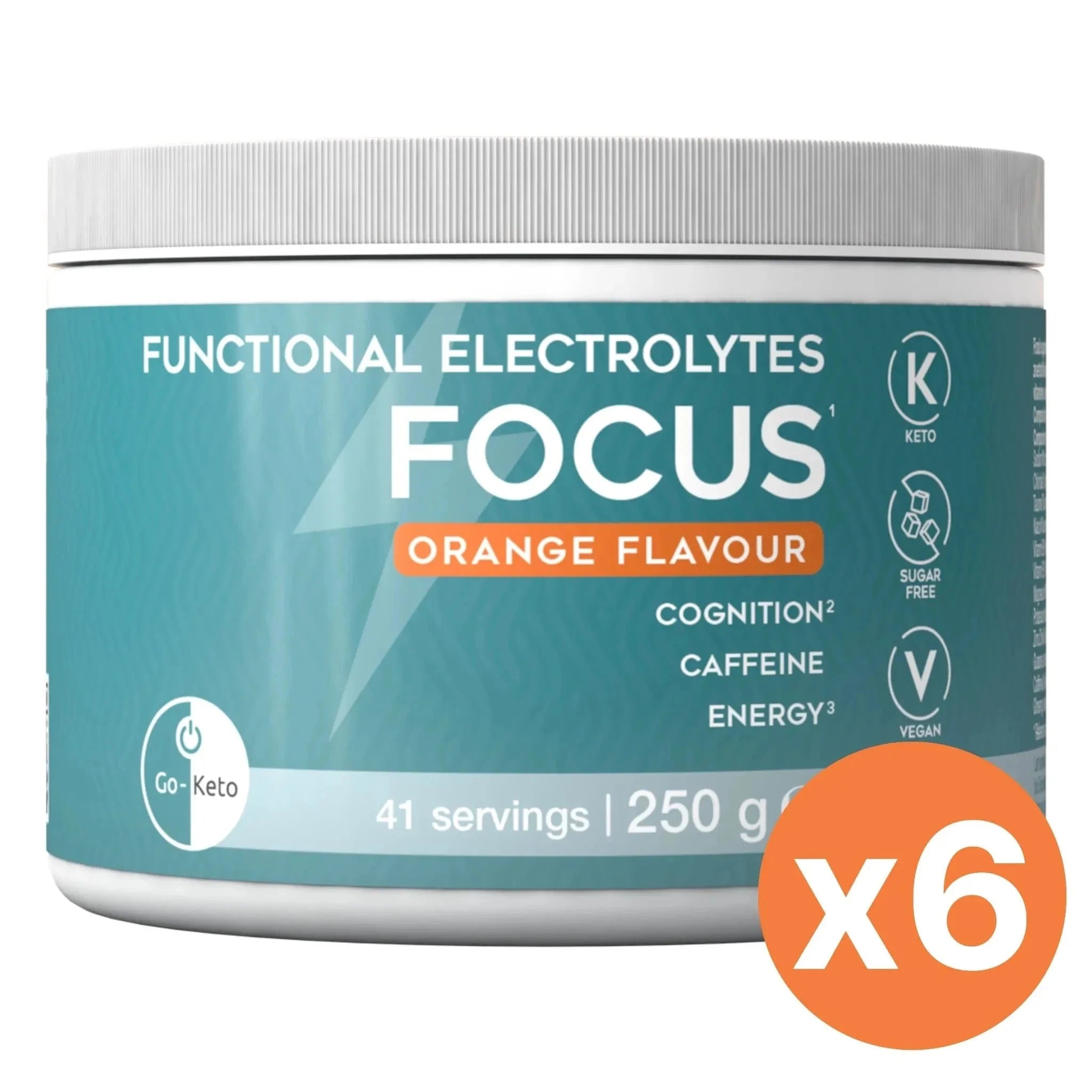 Functional Electrolytes Drink Mix Focus Orange Go-Keto 41 servings x6 go-keto  O-GK-614-FOCUS