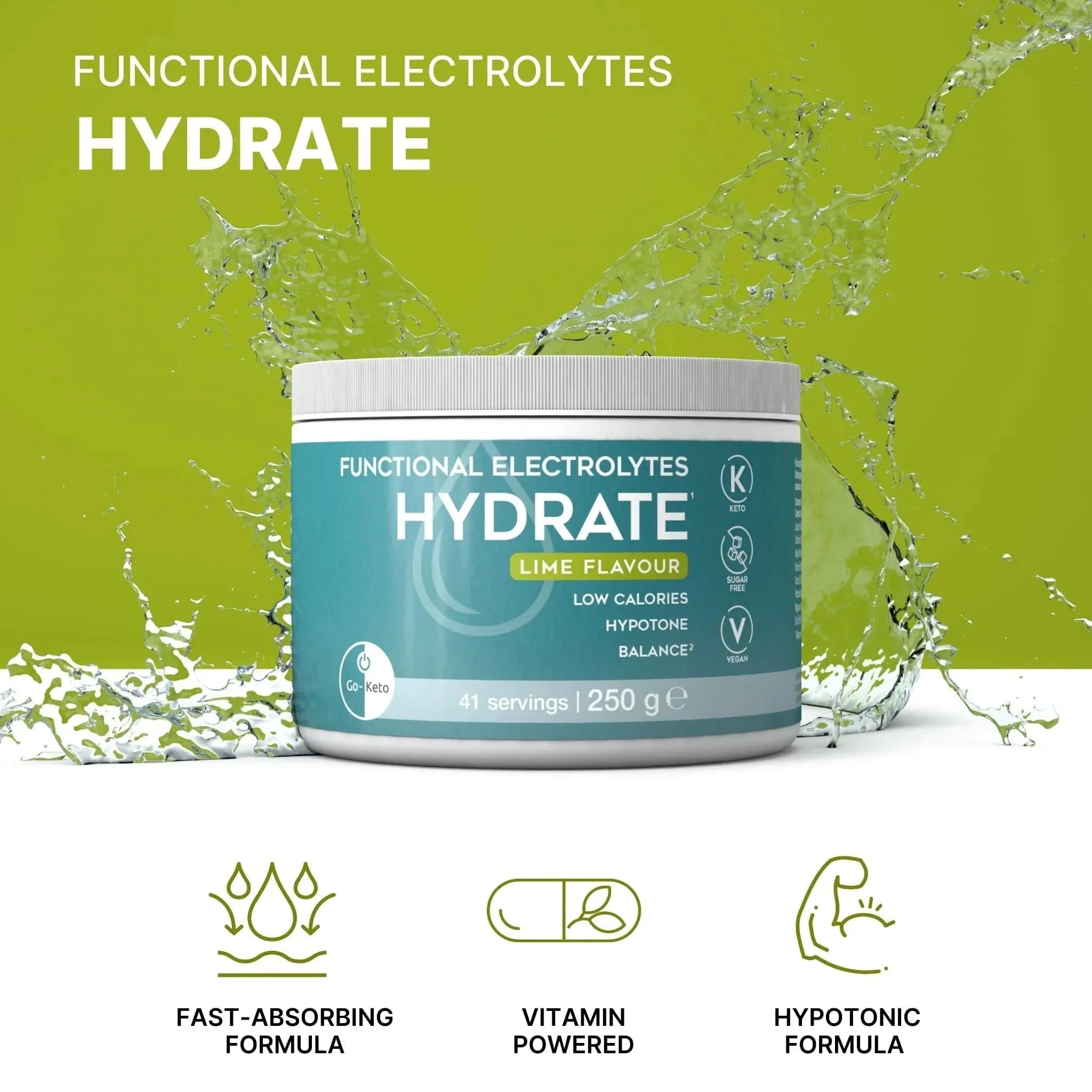 Functional Electrolytes Drink Mix Hydrate Lime Go-Keto 41 servings x6 go-keto  O-GK-591-HYDRATE