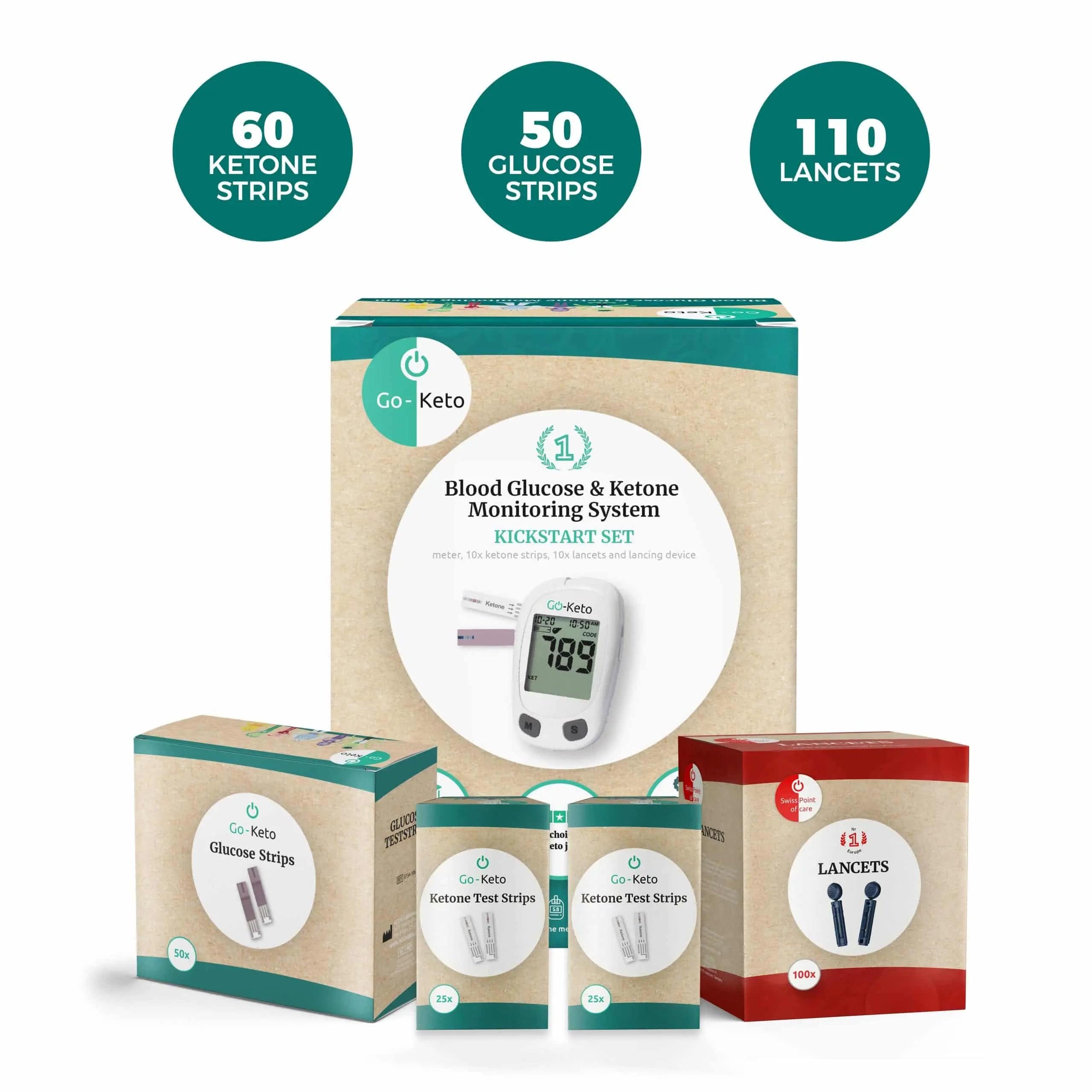 Go-Keto Glucose Ketone Meter Go-Keto Kickstart Set (60 ketone strips & 50 glucose strips & 110 lancets) 999-bbfb9038-09e3 Vital20