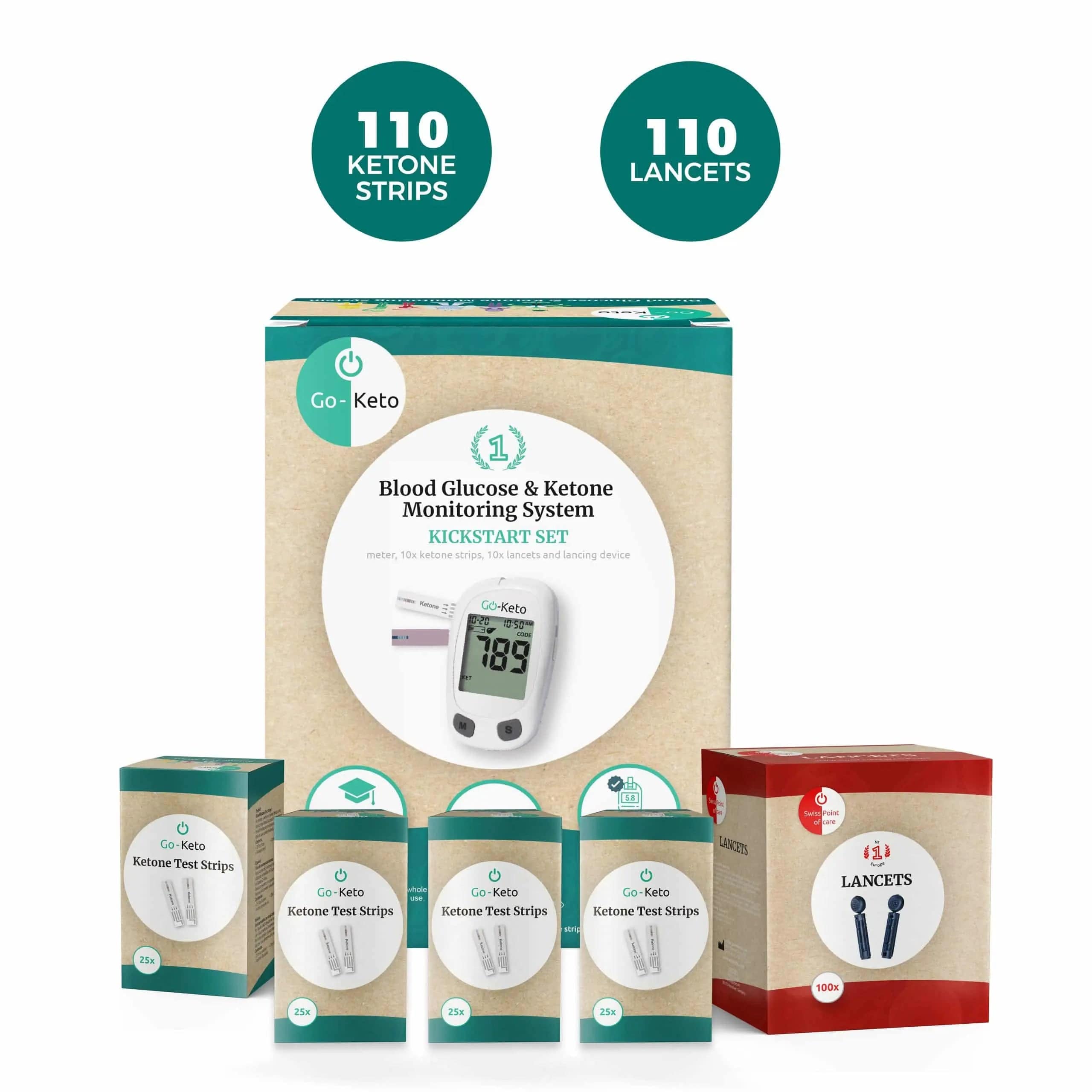 Go-Keto Glucose Ketone Meter Kickstart Set (110 ketone strips & 110 lancets) 999-60aa2511-5d37 Vital20