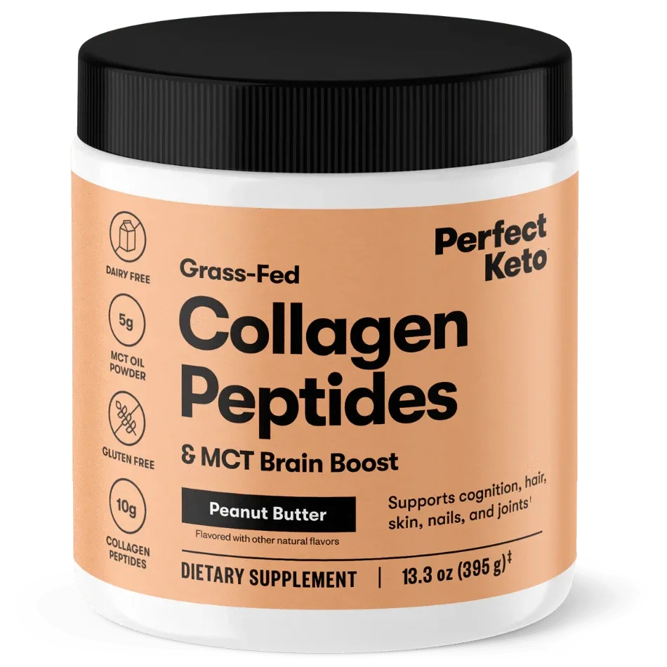 Grass-Fed Collagen Peptides & MCT Brain Boost  Peanut Butter Perfect Keto 395g perfect keto  P-PKKCPB-12