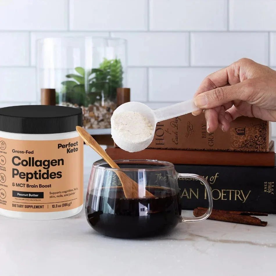 Grass-Fed Collagen Peptides & MCT Brain Boost  Peanut Butter Perfect Keto 395g perfect keto  P-PKKCPB-12
