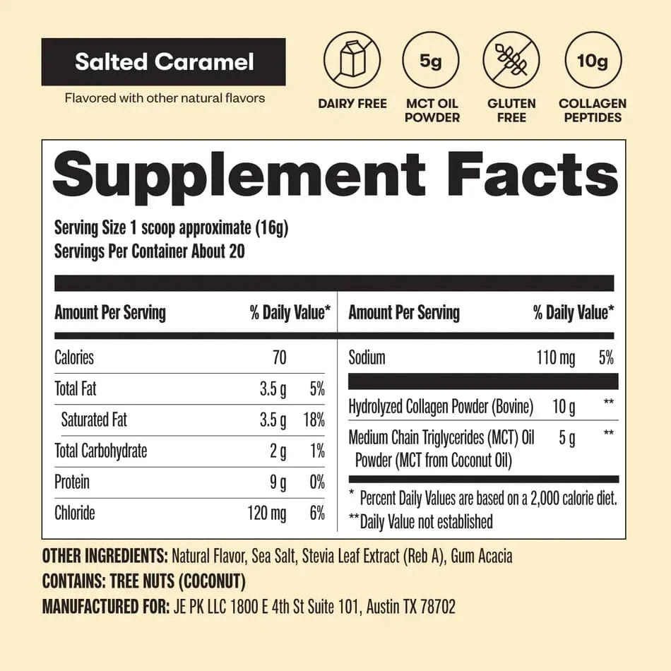 Grass-Fed Collagen Peptides & MCT Brain Boost Salted Caramel Perfect Keto 319g perfect keto  P-PKKCSC-47