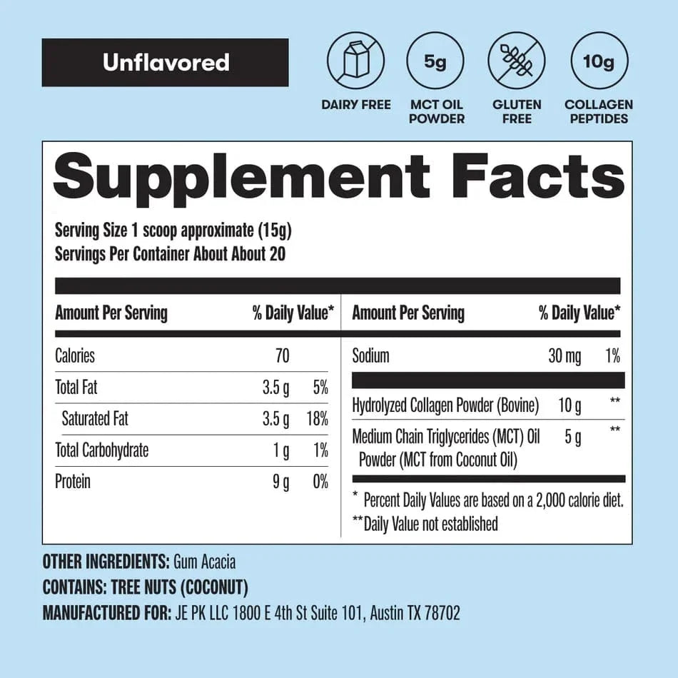 Grass-Fed Collagen Peptides & MCT Brain Boost Unflavored Perfect Keto 300g perfect keto  P-PKKCUN-28