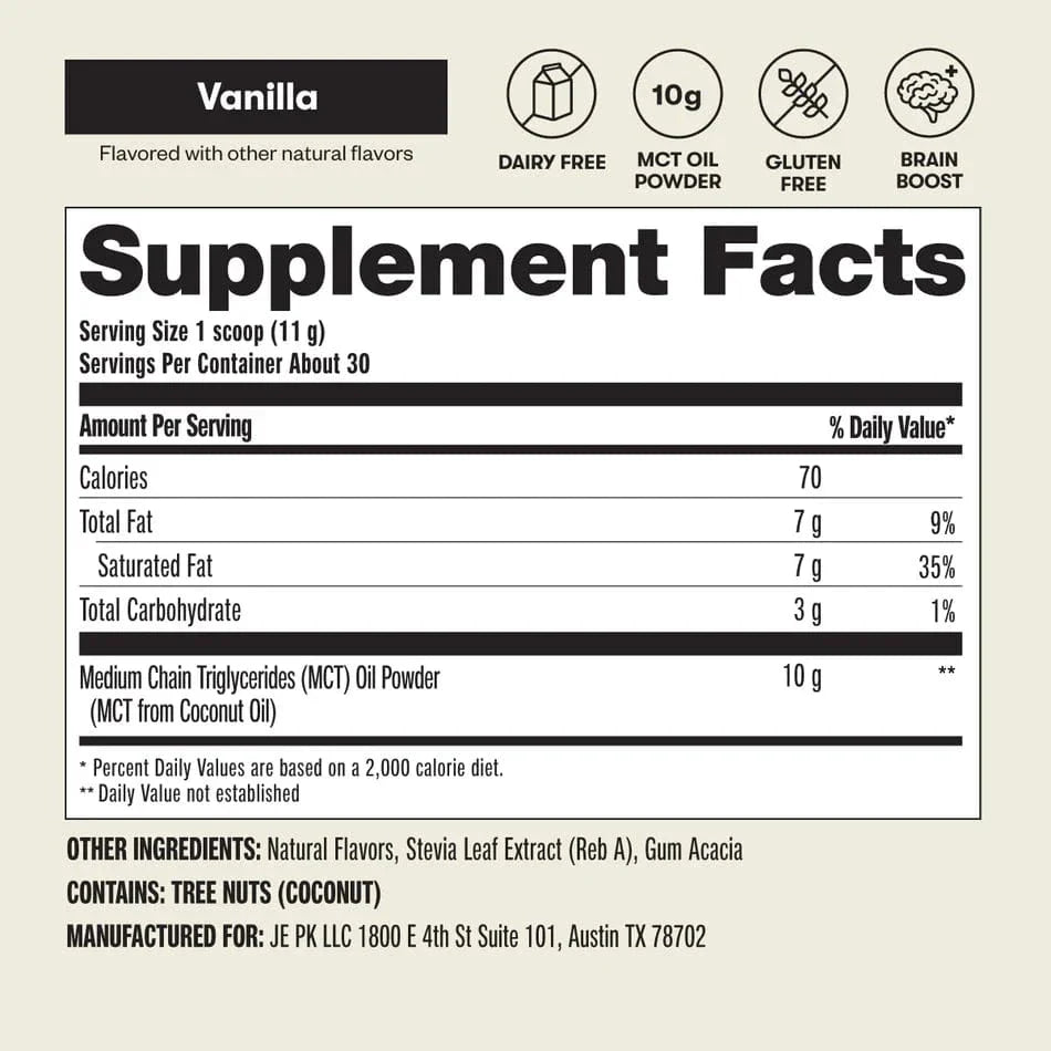 Perfect Keto MCT Oil Powder Vanilla Perfect Keto 320g P-PKMPV-28 Vital20