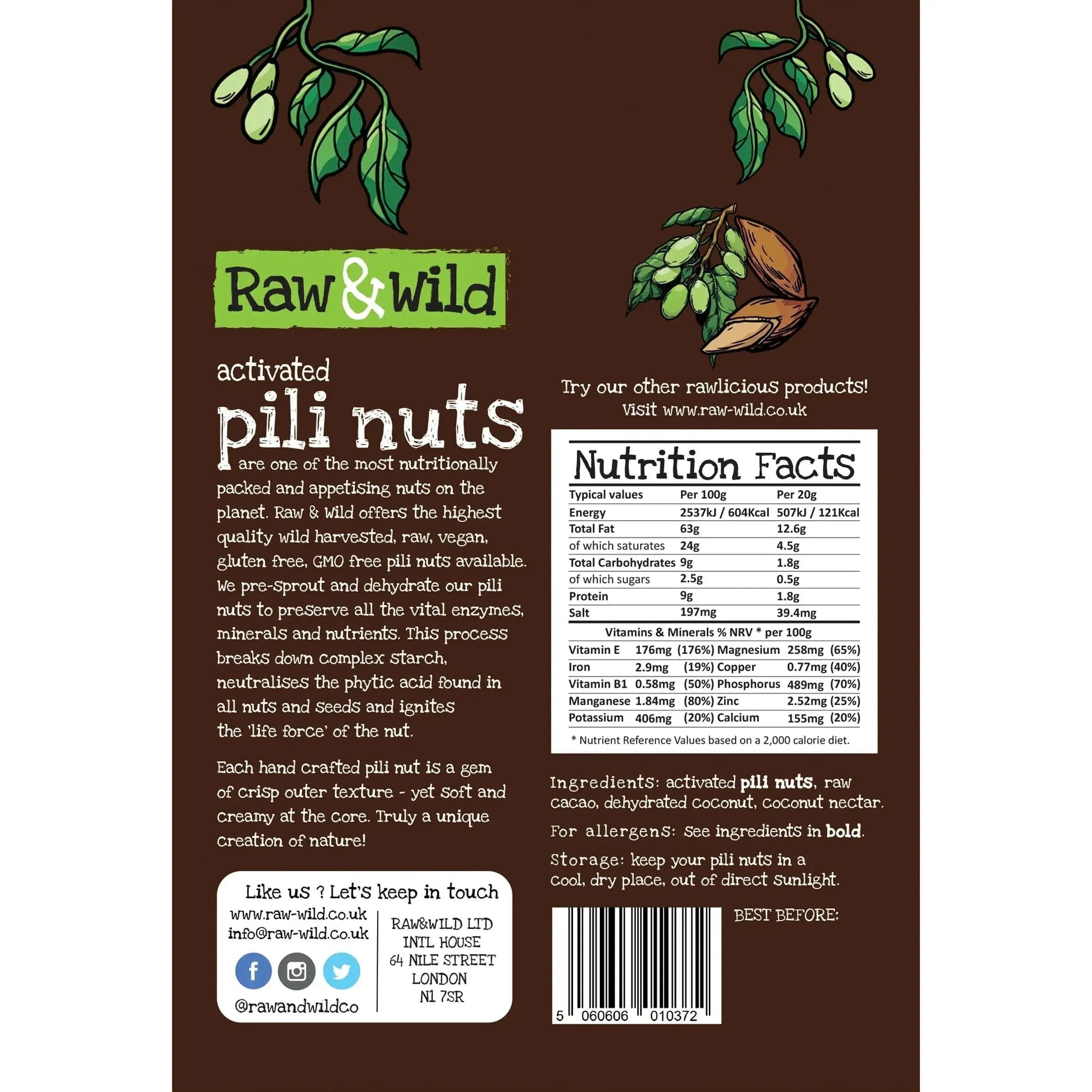 Raw & Wild Pili Nuts Chocolate & Coconut Raw & Wild 70g 03200004 Vital20