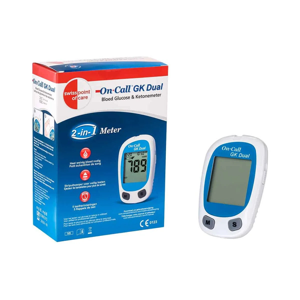 Second Chance On Call GK Dual: Blood Glucose and Ketone Monitoring System mg/dl  (no lancets, no teststrips, no lancing device) swiss point of care  S-ODME-23MG-SP2