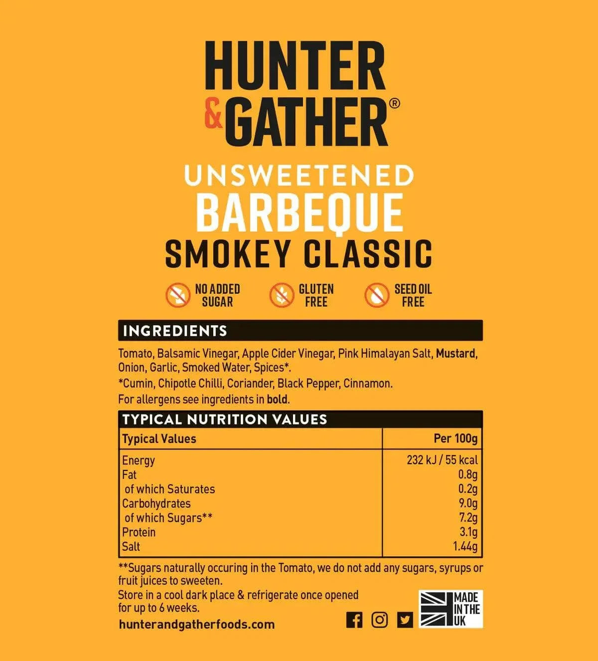 Unsweetened Barbecue Sauce Smokey Classic Hunter & Gather 350g hunter & gather  00900039