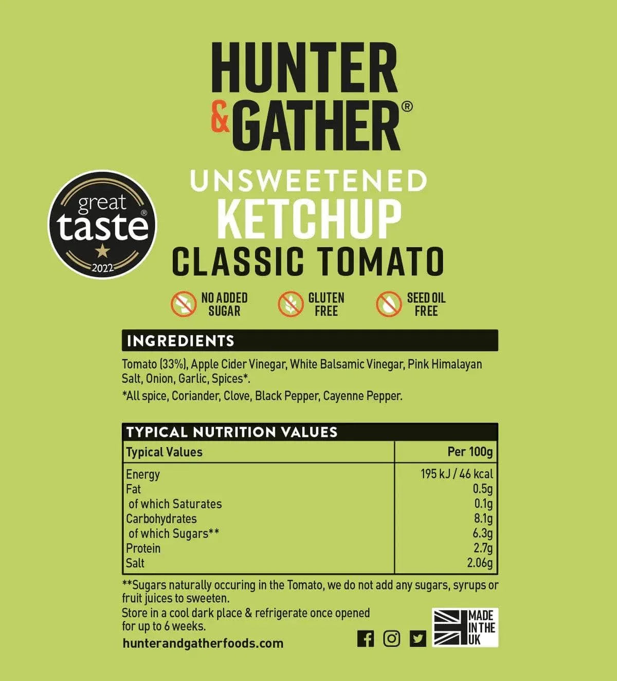 Unsweetened Tomato Ketchup Hunter & Gather 350g hunter & gather  00900037